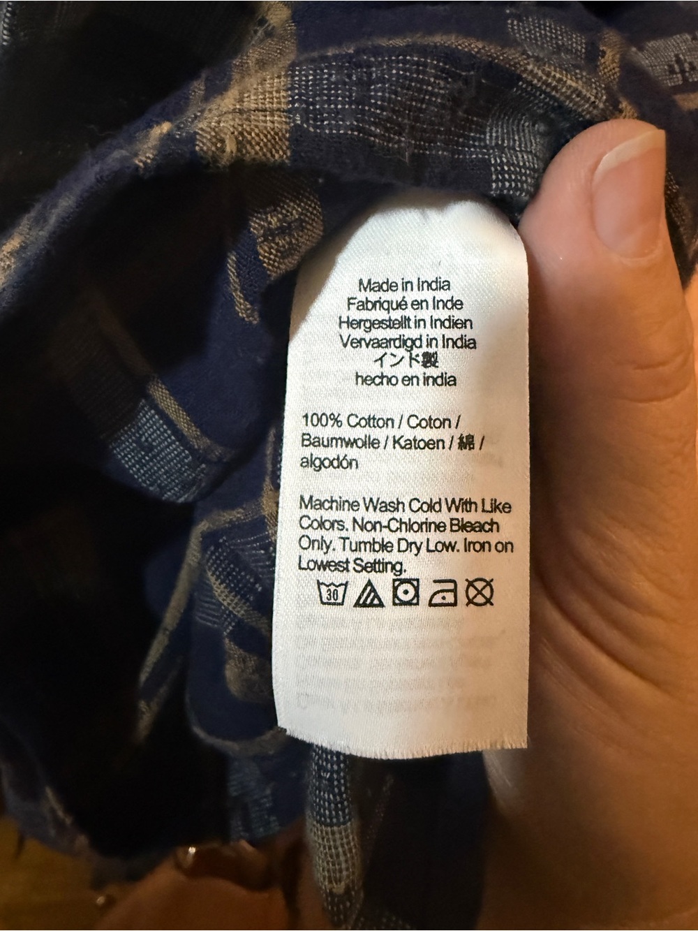 Madewell Navy and Tan Plaid Tie-Front Puff Sleeve Blouse - Picture 4 of 4